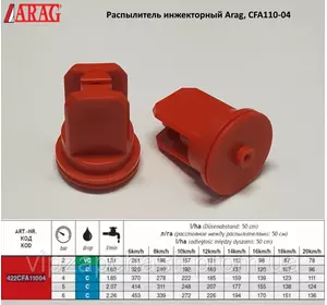 Распылитель инжекторный (средняя капля) 200-250 л/га Arag, CFA110-04